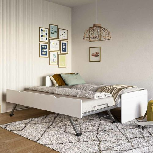 Lit Gigogne 90x200 Cm Lilow  Blanc Et Bois