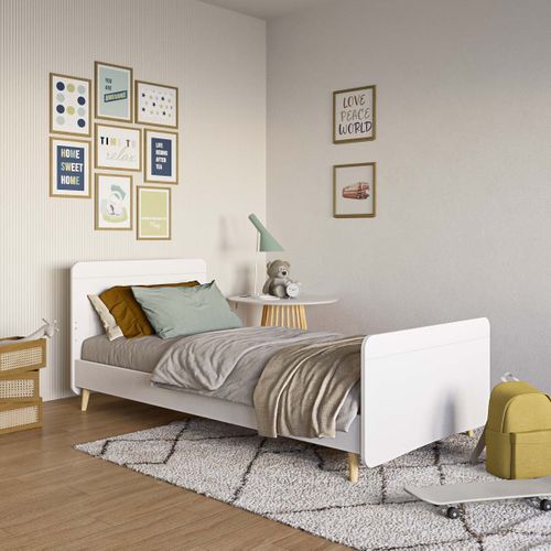Pack Lit Enfant Avec Pieds Et Matelas 90x190 Cm Lilow  Blanc