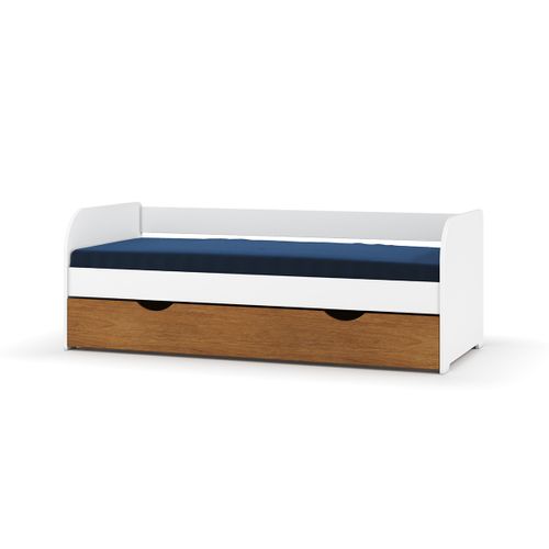 Pack Lit Banquette Gigogne Avec Matelas 80x190 Cm Ezra  Blanc Et Noisette