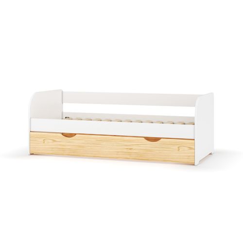 Pack Lit Banquette Gigogne Avec Matelas 80x190 Cm Ezra  Blanc Et Bois