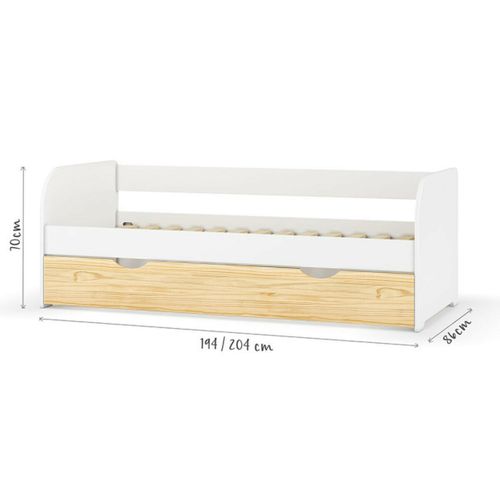 Pack Lit Banquette Gigogne Avec Matelas 80x190 Cm Ezra  Blanc Et Bois