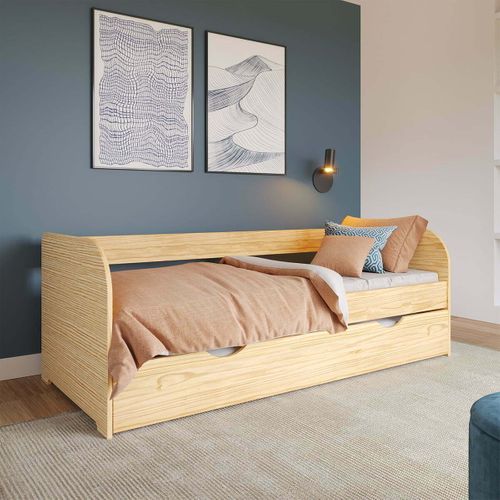 Pack Lit Banquette Gigogne Avec Matelas 80x200 Cm Ezra  Bois
