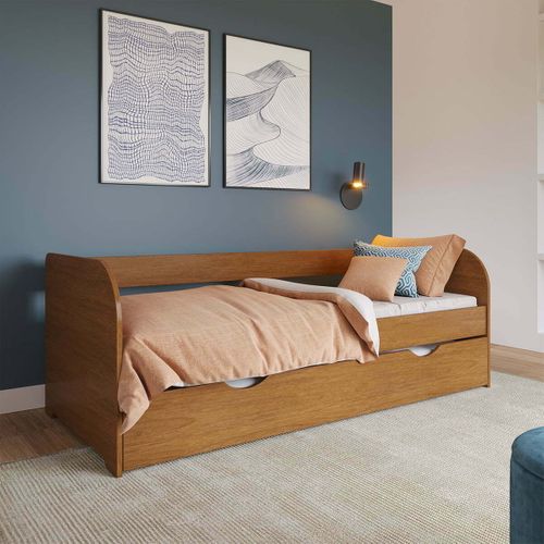 Pack Lit Banquette Gigogne Avec Matelas 80x190 Cm Ezra  Noisette