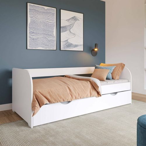 Pack Lit Banquette Gigogne Avec Matelas 80x190 Cm Ezra  Blanc