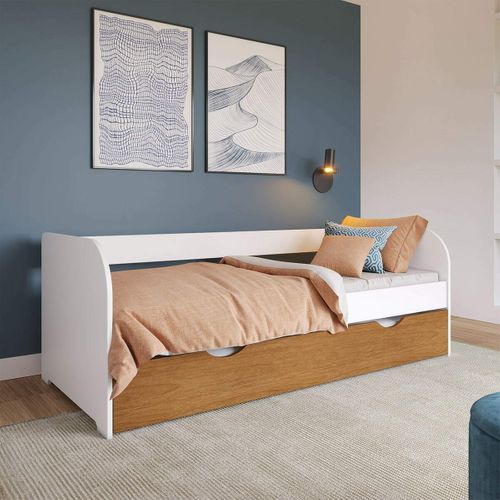 Lit Banquette Gigogne 80x190 Cm Ezra  Blanc Et Noisette