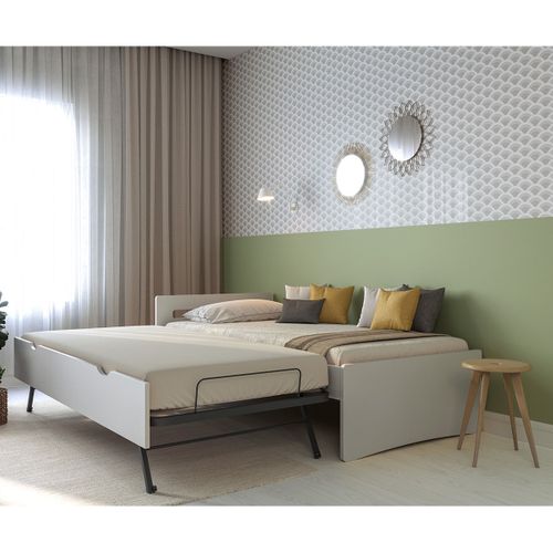 Pack Lit Gigogne Avec Matelas 80x200 Cm Leo  Blanc Et Bois