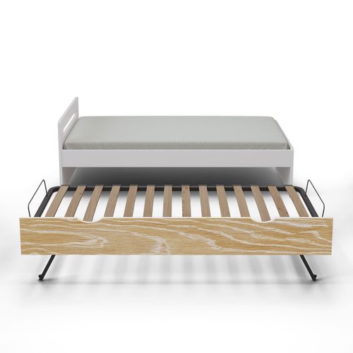 Pack Lit Gigogne Avec Matelas 80x200 Cm Leo  Blanc Et Bois