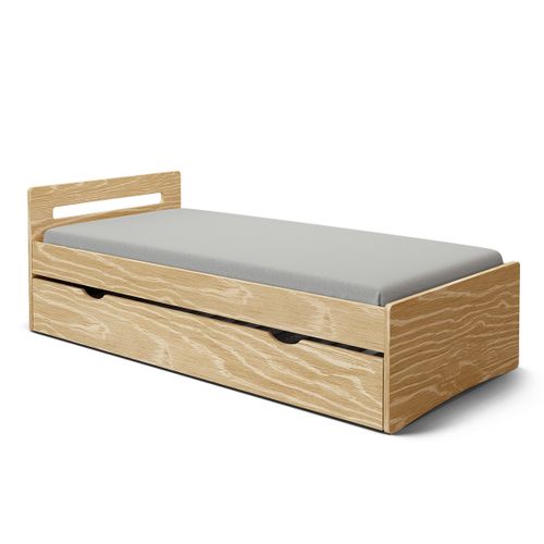 Pack Lit Gigogne Avec Matelas 90x190 Cm Leo  Bois