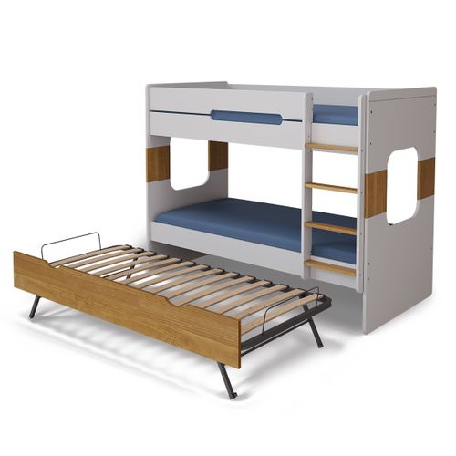 Lit Superposé Gigogne 90x190 Cm Leji  Blanc Et Noisette