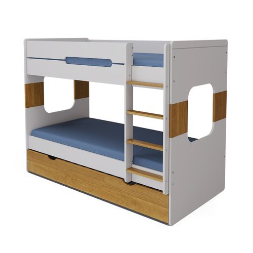 Lit Superposé Gigogne 90x190 Cm Leji  Blanc Et Noisette