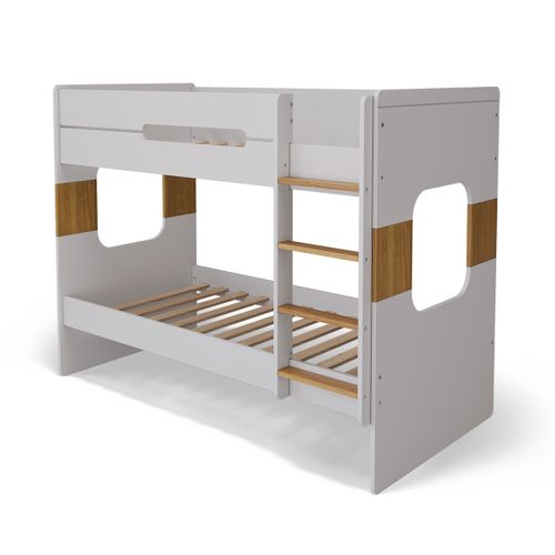 Lit Superposé Gigogne 90x190 Cm Leji  Blanc Et Noisette