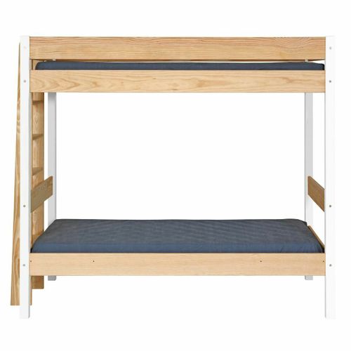 Pack Lit Superposé Avec Matelas 90x190 Cm Tino  Blanc Et Bois