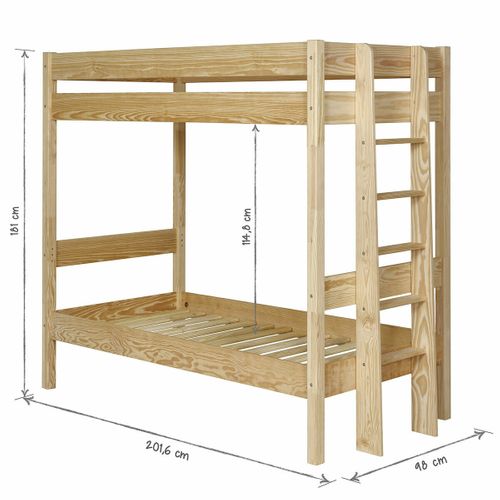 Pack Lit Superposé Avec Matelas 90x190 Cm Tino  Blanc Et Bois