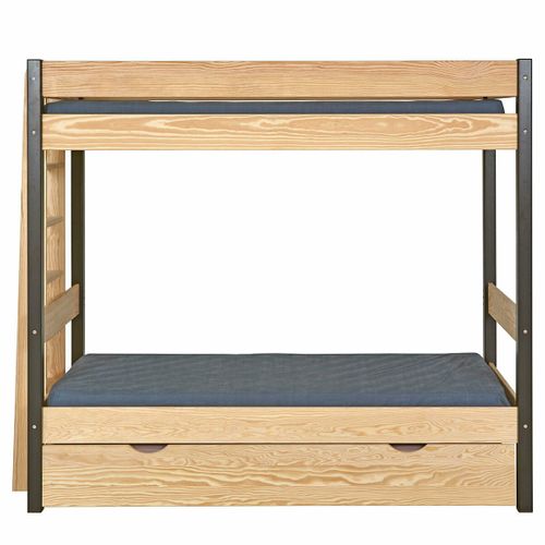 Pack Lit Superposé Gigogne Avec Matelas 90x190 Cm Tino  Noir Et Bois