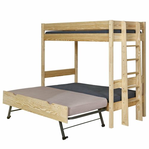 Pack Lit Superposé Gigogne Avec Matelas 90x190 Cm Tino Bois Naturel