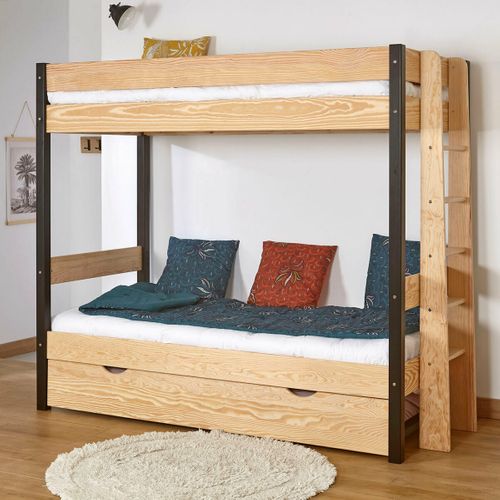 Pack Lit Superposé Gigogne Avec Matelas 90x190 Cm Tino Bois Naturel