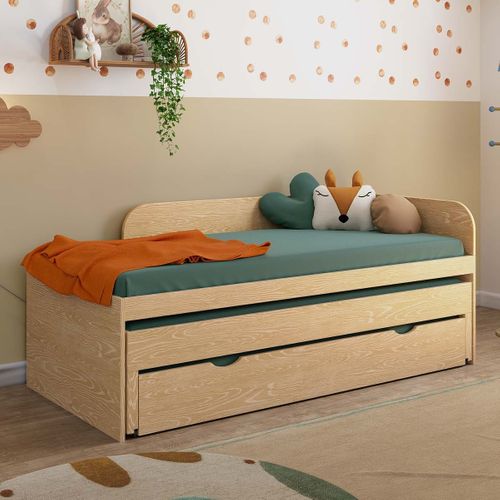 Pack Lit Gigogne 3 Places Avec Matelas 90x200 Cm Noha  Bois