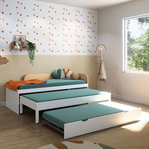 Lit Gigogne 3 Places 90x200 Cm Noha  Blanc