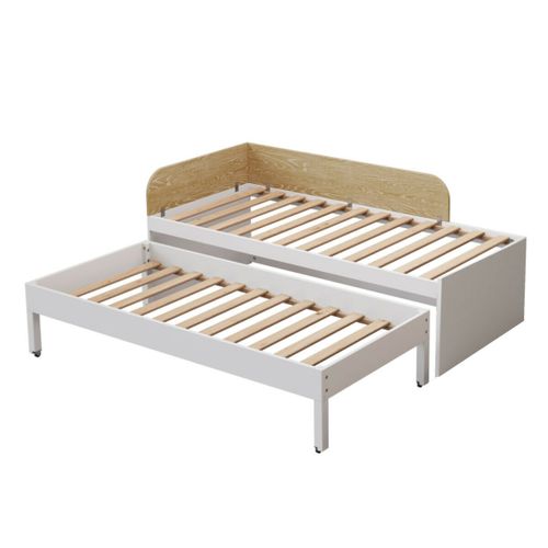 Lit Gigogne 90x200 Cm Noha Blanc Et Bois