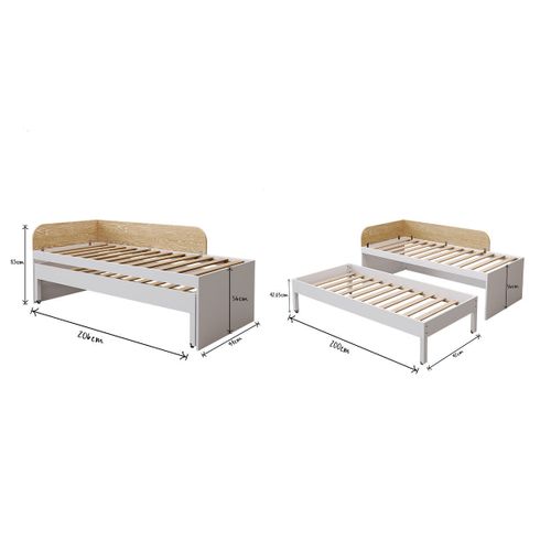 Lit Gigogne 90x200 Cm Noha Blanc Et Bois