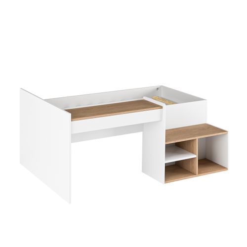 Pack Lit Combiné Avec Bureau Et Matelas 90x190 Cm Boruto Blanc Et Noisette