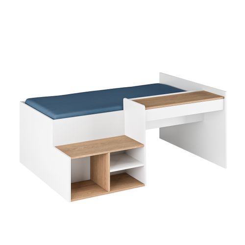 Pack Lit Combiné Avec Bureau Et Matelas 90x190 Cm Boruto Blanc Et Noisette