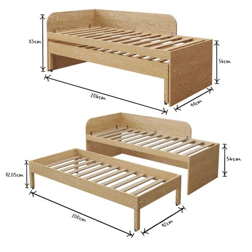 Pack Lit Gigogne Avec Tiroir Et Matelas 90x200 Cm Noha  Bois