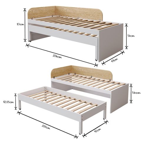 Pack Lit Gigogne Avec Tiroir Et Matelas 90x200 Cm Noha  Blanc