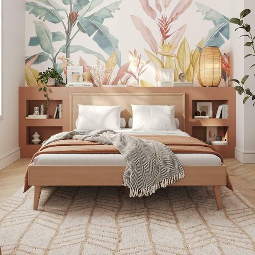 Pack Lit Avec Matelas Mia 160x200 Cm Mia  Bois Naturel