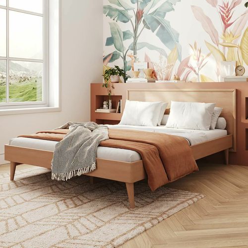 Pack Lit Avec Matelas Mia 140x200 Cm Mia  Bois Naturel