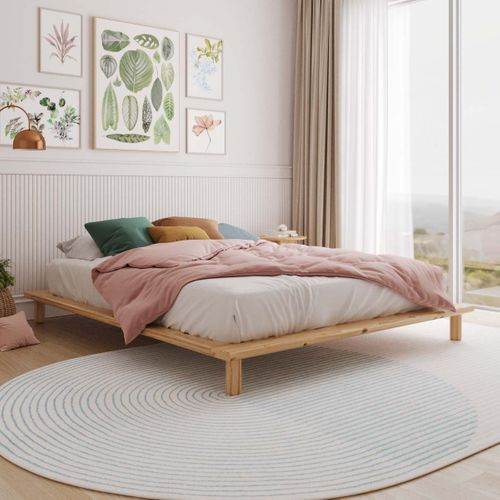 Pack Lit 2 Places Futon Avec Matelas 140x200 Cm Paolo Bois Naturel