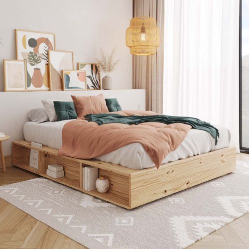 Pack Lit Avec Rangements Et Matelas 140x200 Cm Hoggy  Bois Naturel