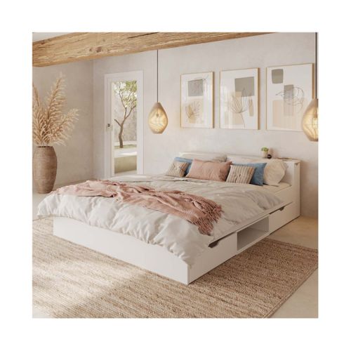 Pack Lit Avec 4 Tiroirs Et Matelas 160x200 Cm Judy  Blanc