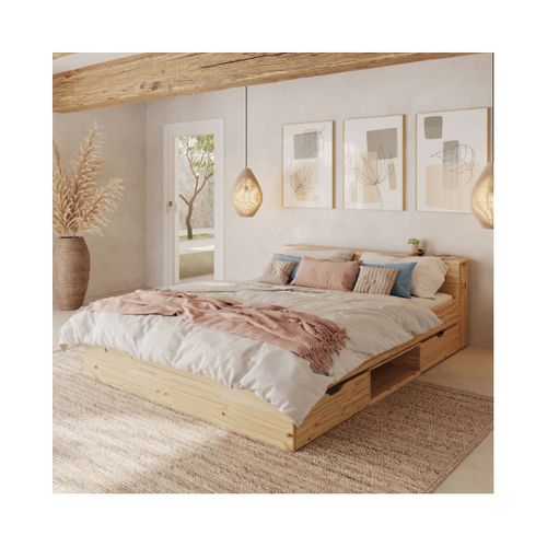 Pack Lit Avec 2 Tiroirs Et Matelas 160x200 Cm Judy  Bois Naturel