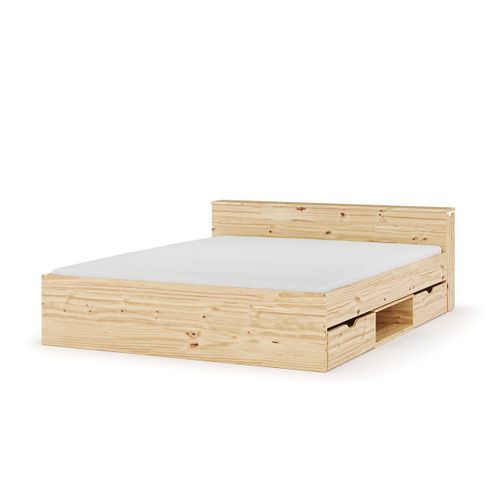 Pack Lit Avec 2 Tiroirs Et Matelas 160x200 Cm Judy  Bois Naturel