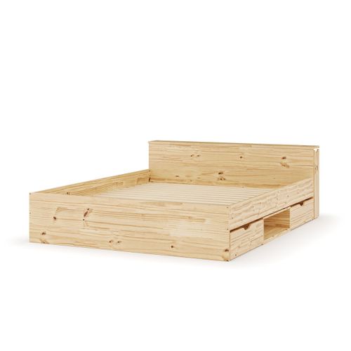 Pack Lit Avec 2 Tiroirs Et Matelas 160x200 Cm Judy  Bois Naturel