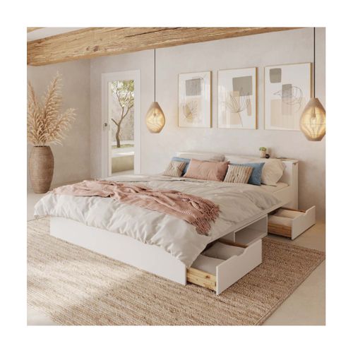 Pack Lit Avec 2 Tiroirs Et Matelas 140x200 Cm Judy Blanc