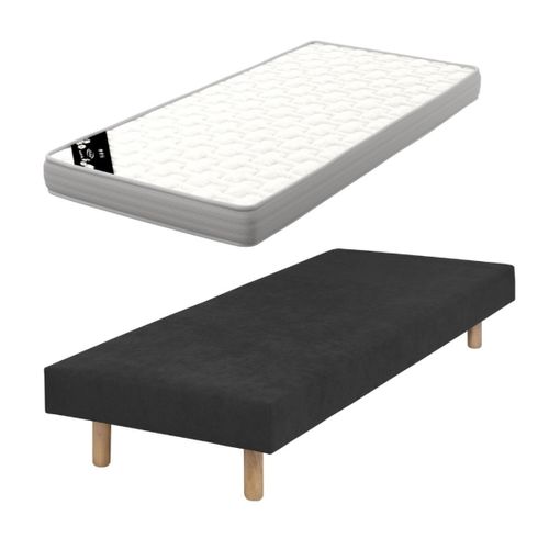 Pack Sommier Tapissier Avec Matelas 80x200 Cm Habby  Noir