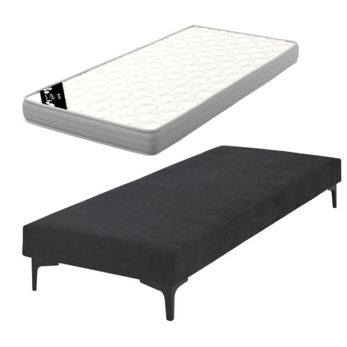 Pack Sommier Tapissier Avec Matelas 70x190 Cm Hiliana  Noir
