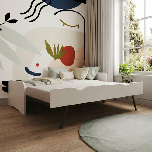 Lit Gigogne Avec Matelas 90x200 Cm Talia Blanc