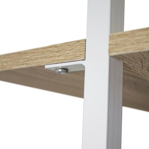 Bureau Mural Avec 2 Étagères En Bois Naturel Et Métal Blanc 76 X 51 X 185 Cm