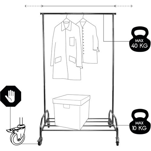 Portant Vêtements à Roulettes En Métal Gris Argenté 108-168 X 53 X 181 Cm