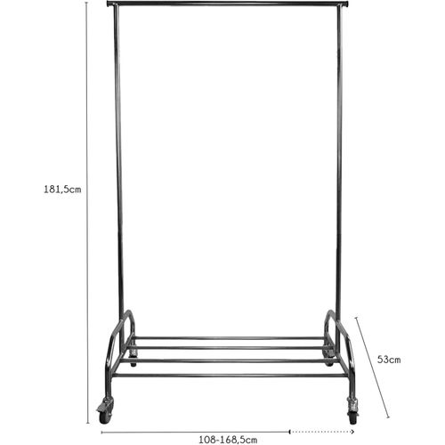 Portant Vêtements à Roulettes En Métal Gris Argenté 108-168 X 53 X 181 Cm