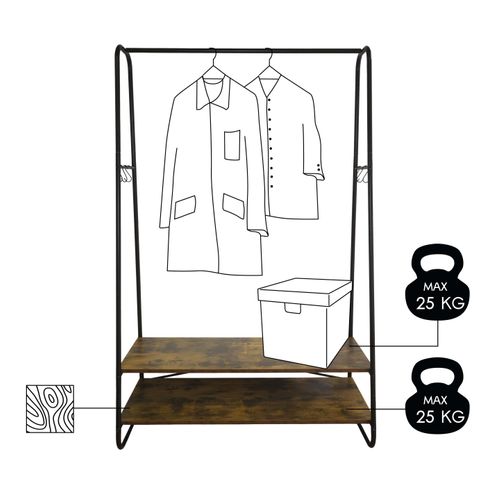 Portant à Vêtements Avec 2 Étagères En Métal Noir Et Bois Naturel 100 X 45 X 160 Cm