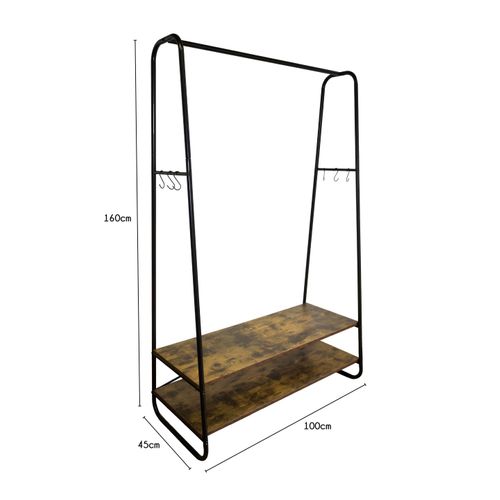 Portant à Vêtements Avec 2 Étagères En Métal Noir Et Bois Naturel 100 X 45 X 160 Cm