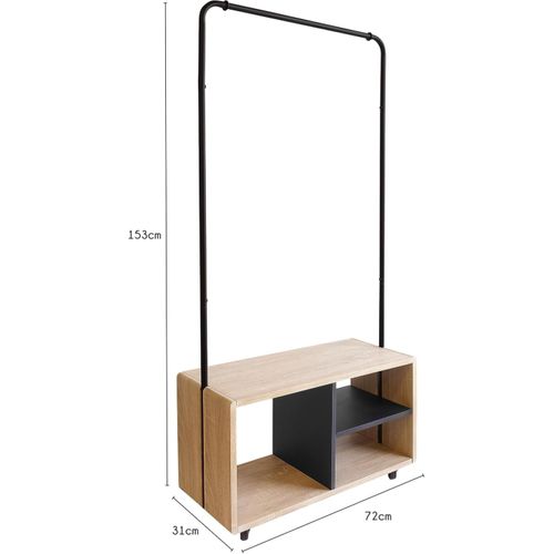 Portant à Vêtements En Métal Noir Et Bois Naturel Avec Roulettes 72 X 31 X 153 Cm
