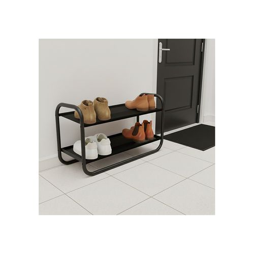 Étagère à Chaussures En Métal Et Tissu Noir 63 X 23 X 35 Cm