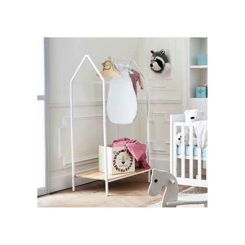 Portant à Vêtements Enfant En Bois Naturel Et Blanc 80 X 50 X 150 Cm