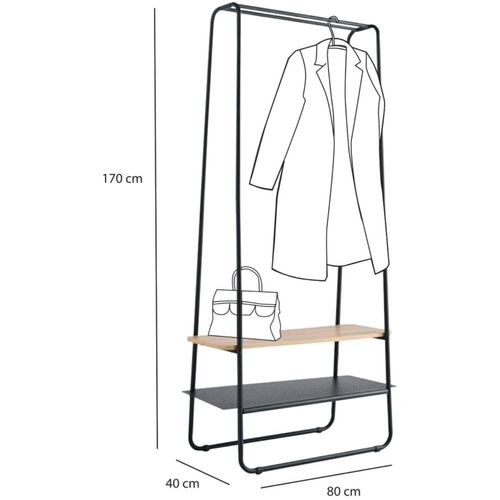 Portant à Vêtements Avec 2 Étagères En Métal Noir Et Bois Naturel 80 X 40 X 170 Cm