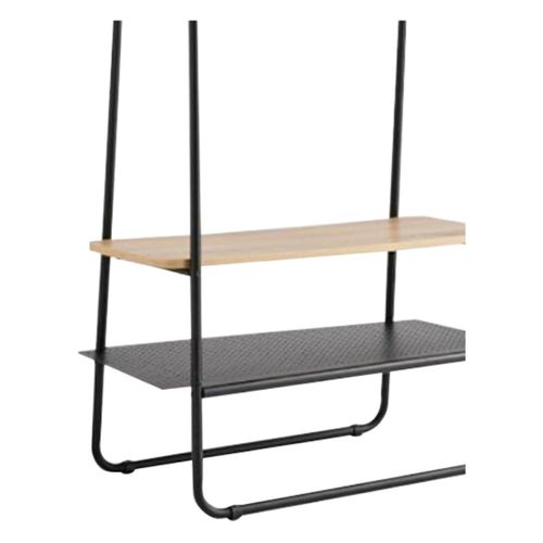 Portant à Vêtements Avec 2 Étagères En Métal Noir Et Bois Naturel 80 X 40 X 170 Cm
